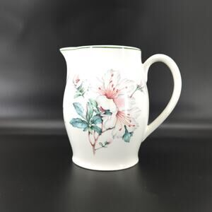 Adams China Azalea 32 oz Pitcher White Green Floral VTG FLAW